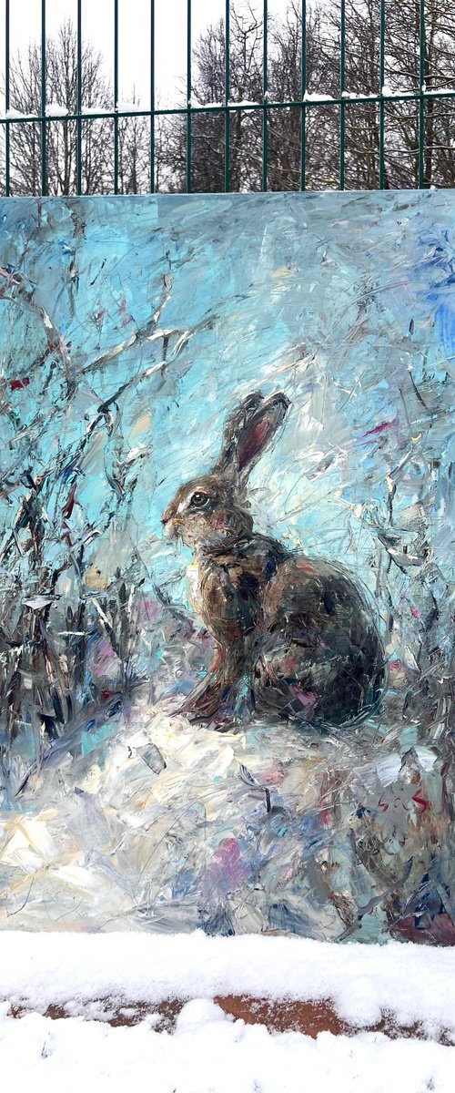 Hare in the snow by Liubou Sas
