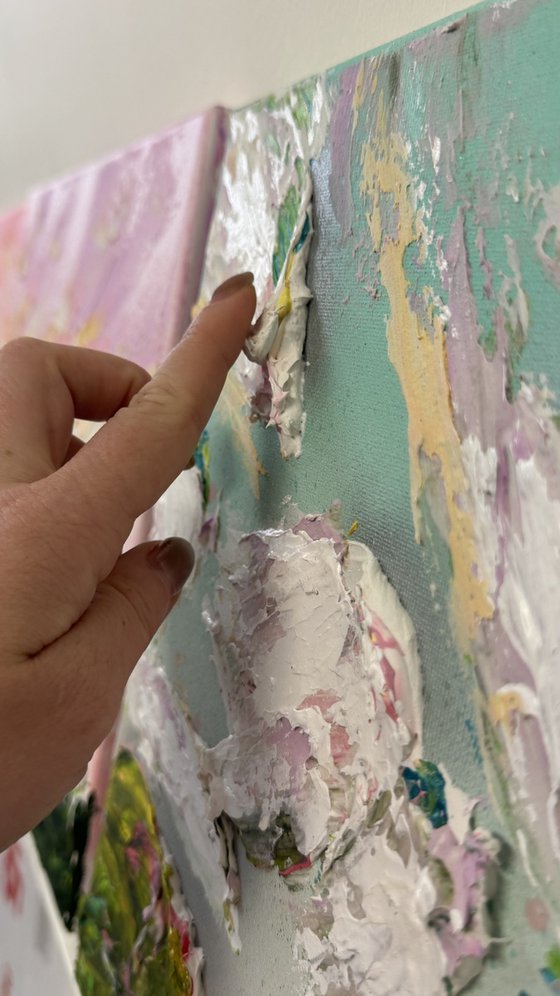 Impressionistic impasto clouds blue green