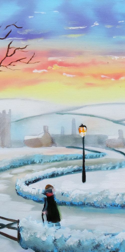 Walking the dog winter scene by Gordon Bruce