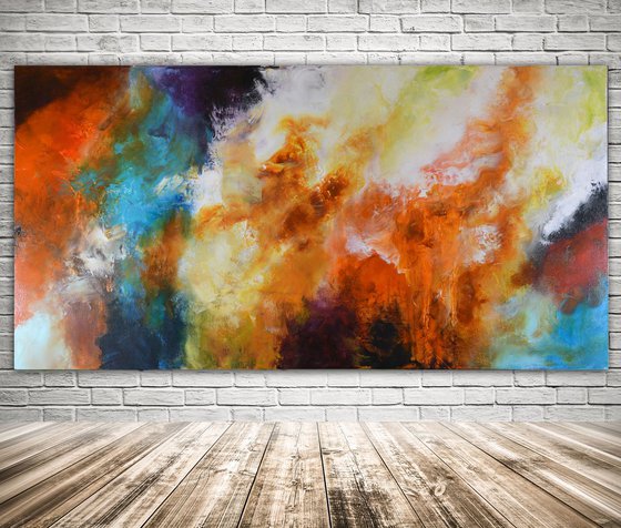 Abstract Original painting, red, blue and orange - Restless Earth