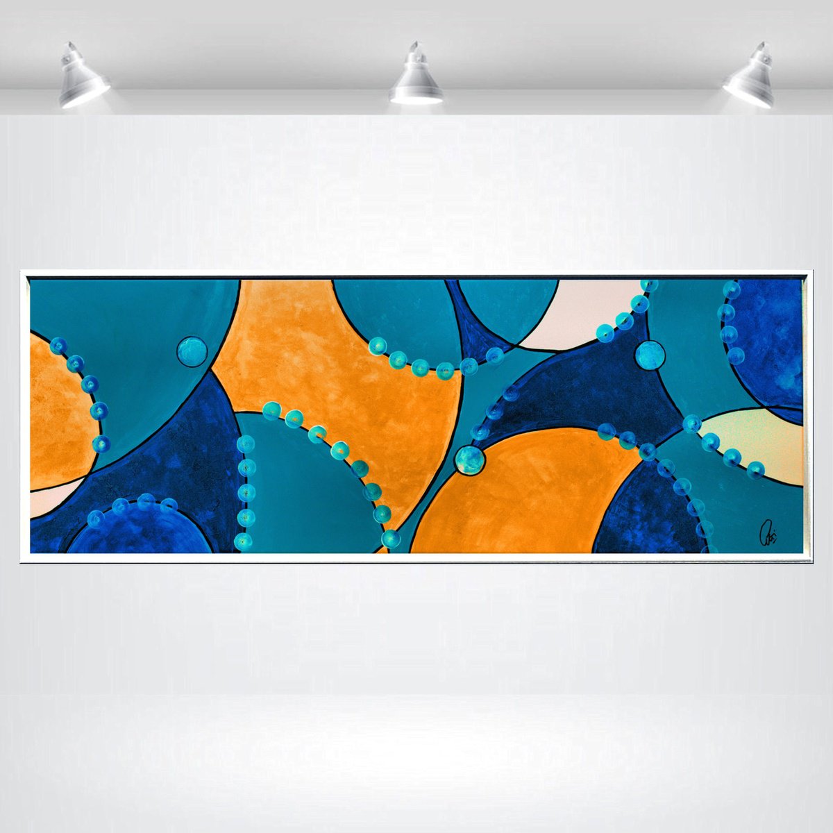 Abstract Acrylic Painting By Edelgard Schroer, 56 X 21, Golden Balance, Original Artwork