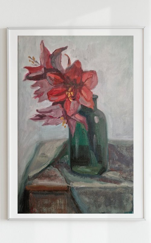 Still-life with flower "Red Amaryllis" by Olena Kolotova