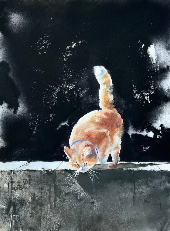 "Ginger cat" watercolor portrait