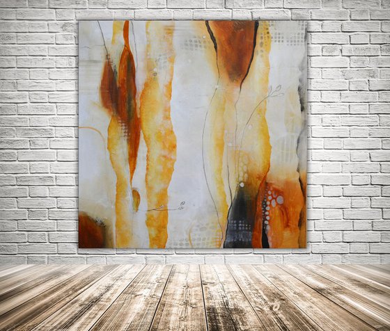 White and orange Abstract Painting - Enchanted Forest