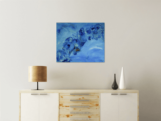 Life and Happiness ABSTRACT PAINTING READY TO HANG LYRIC EXPRESSIONISTIC BLUE COLORS CONTEMPORARY