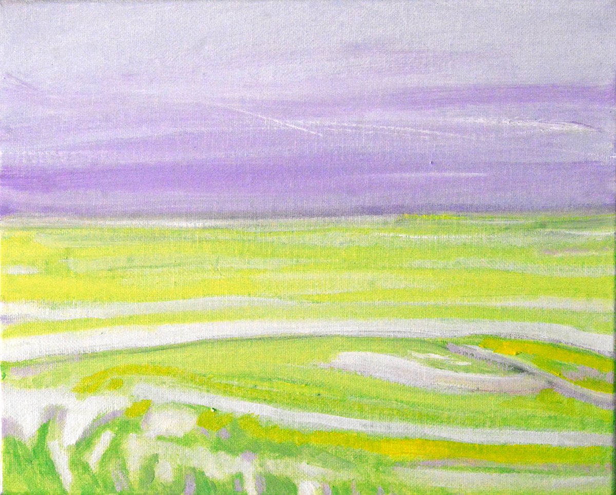 Organic Landscape Oil Painting By Cristian Valentich, 11 X 9, Yellow Horizon, Original Artwork