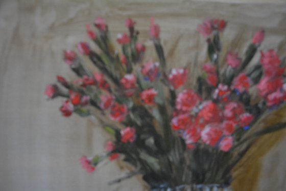Pink flowers in the vase - PAINTING ORIGINAL OIL PAINTING HOME DECOR FLOWER ART LOVE PAINTING GIFT IDEA