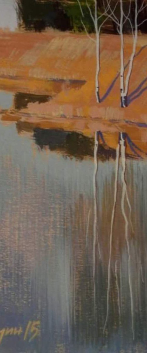 Spring River, original painting 30x21 cm by Sergey  Kachin