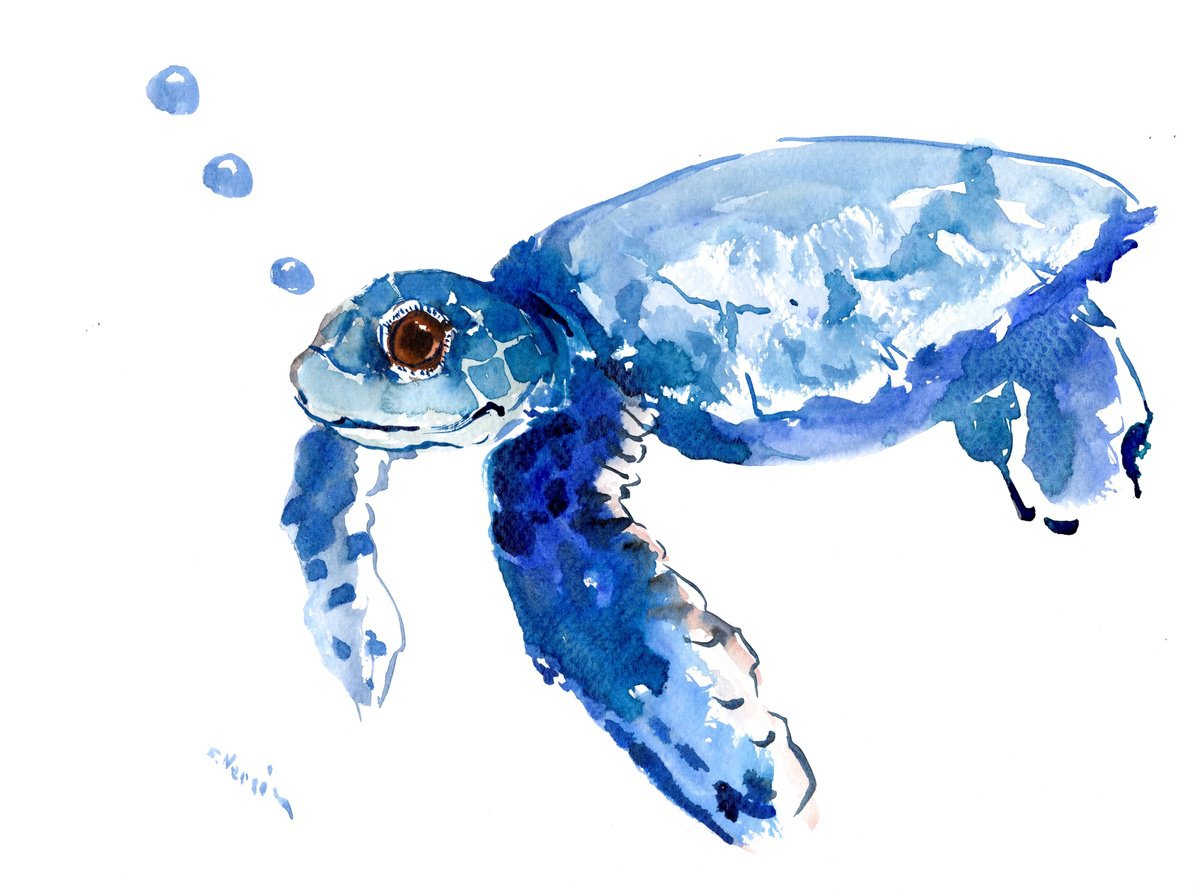 Baby Sea Turtle Watercolour by Suren Nersisyan | Artfinder