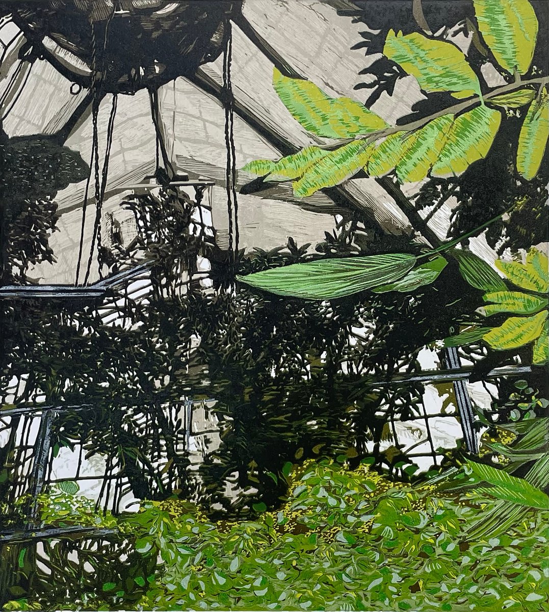 Impressionistic Linocut , Palmhouse Linocut Print By C Staunton, 13 X 14, Artwork For Sale On Artfinder