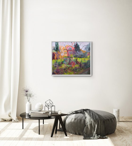 Diptych Impressionist landscape with a Manor