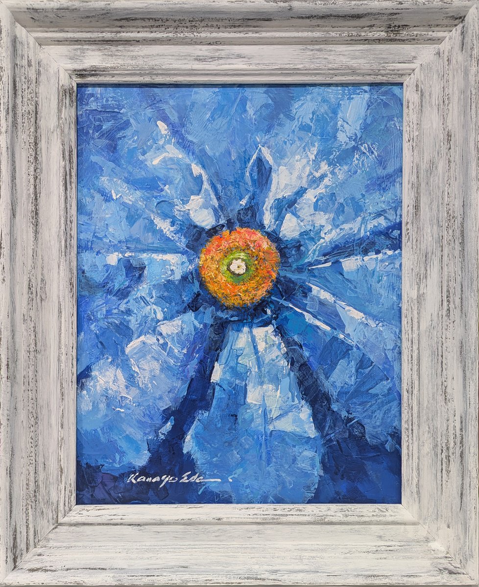 Impressionistic Botanical Acrylic Painting By Kanayo Ede, 21 X 26", Blue Star Flower, Original Artwork