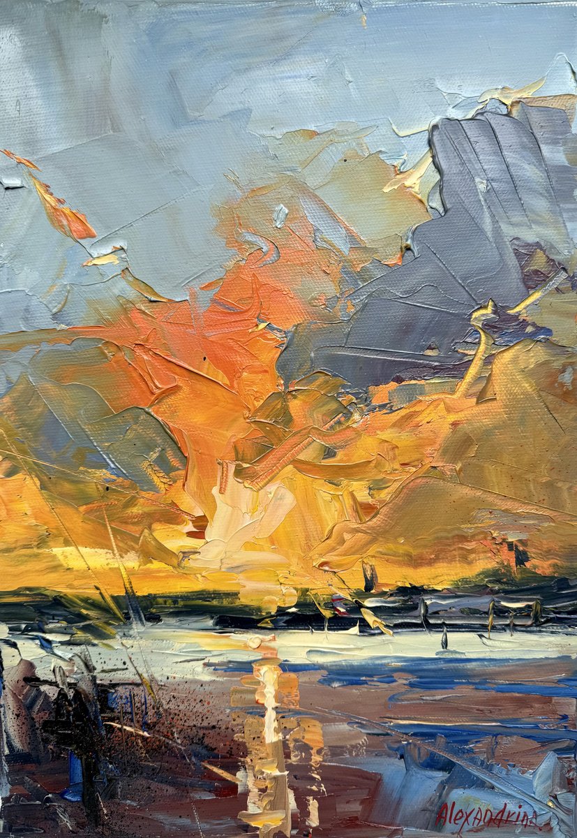 Impressionistic Landscape Oil Painting By Irina Alexandrina, 10 X 14, Big Sky. # B2, Original Artwork