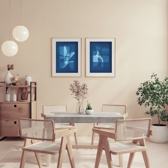 Geometric blue cyanotype set 2