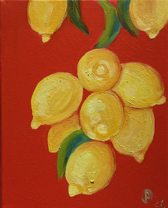 Golden Lemons on Red