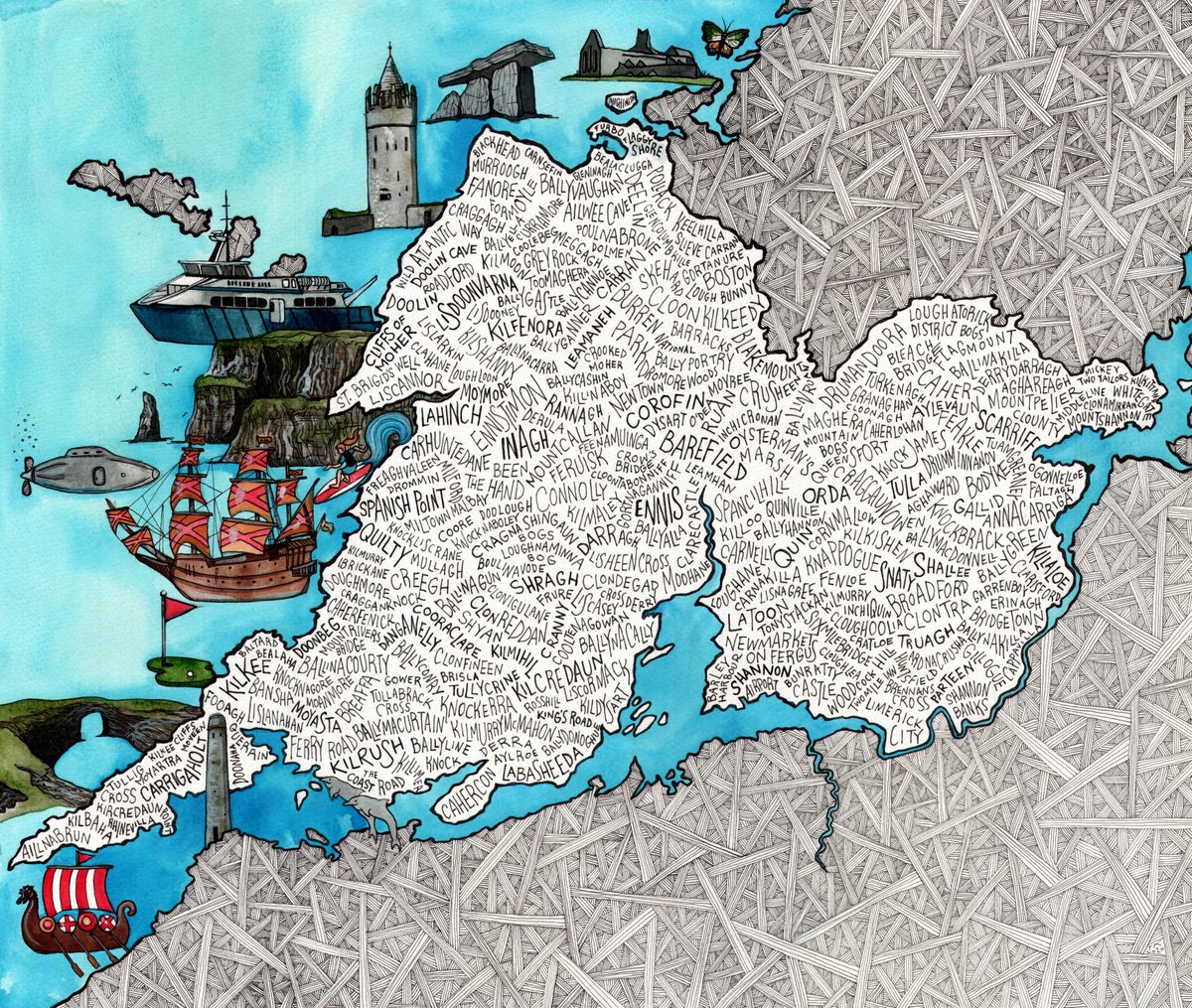 Illustrative Transport Painting By Terri Smith, 28 X 24", Clare Word Map, Original Artwork