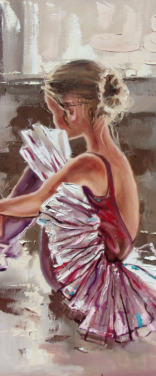 " LITTLE BALLERINA "- dancer liGHt ballet ORIGINAL OIL PAINTING, GIFT, PALETTE KNIFE by Monika Luniak