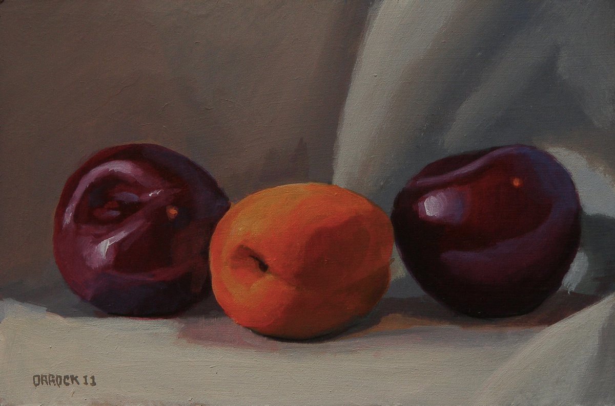 Apricot & a couple of plums by Peter Orrock