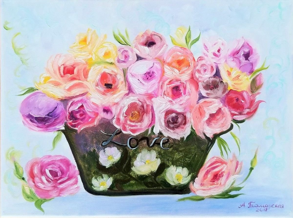 Roses for Mom. Original oil painting on canvas. 12 x 16. 30,8 x 40,6 cm. by Alexandra Tomorskaya/Caramel Art Gallery