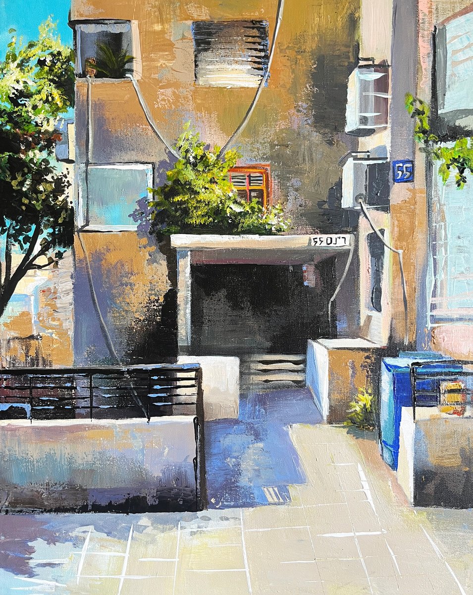 Impressionistic Cityscapes Acrylic Painting By Maria Kireev, 16 X 20", Tel Aviv,55, Original Artwork