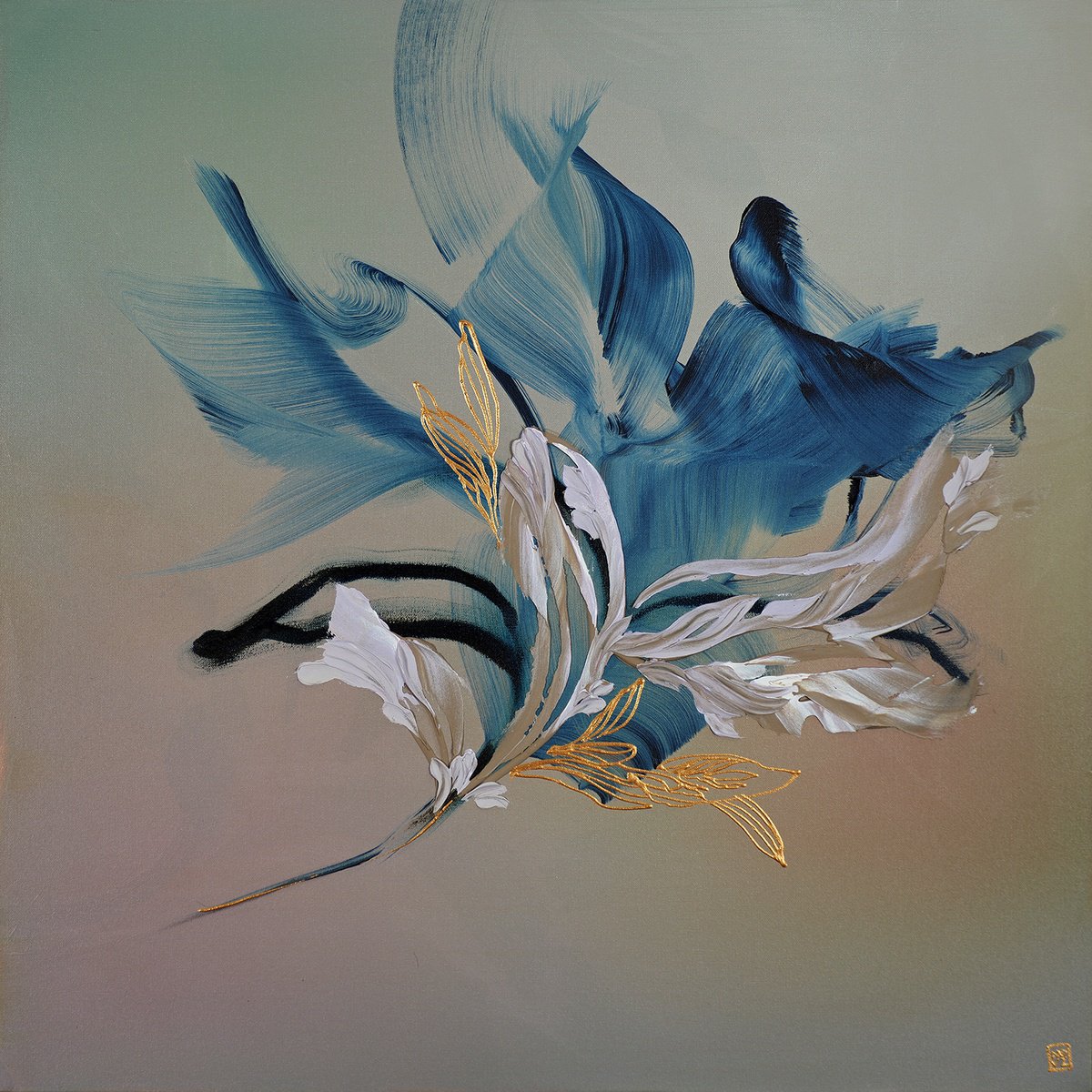 Abstract Acrylic Painting By Novi Lim, 36 X 36", Floralis Obscura, Original Artwork