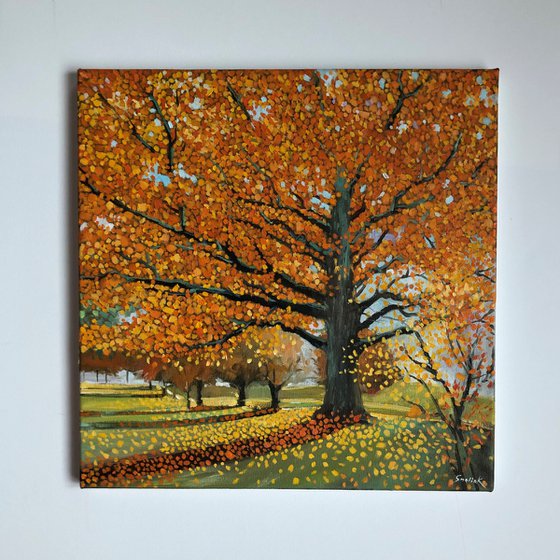 Tree painting Aututumn painting on canvas 16-16 in art