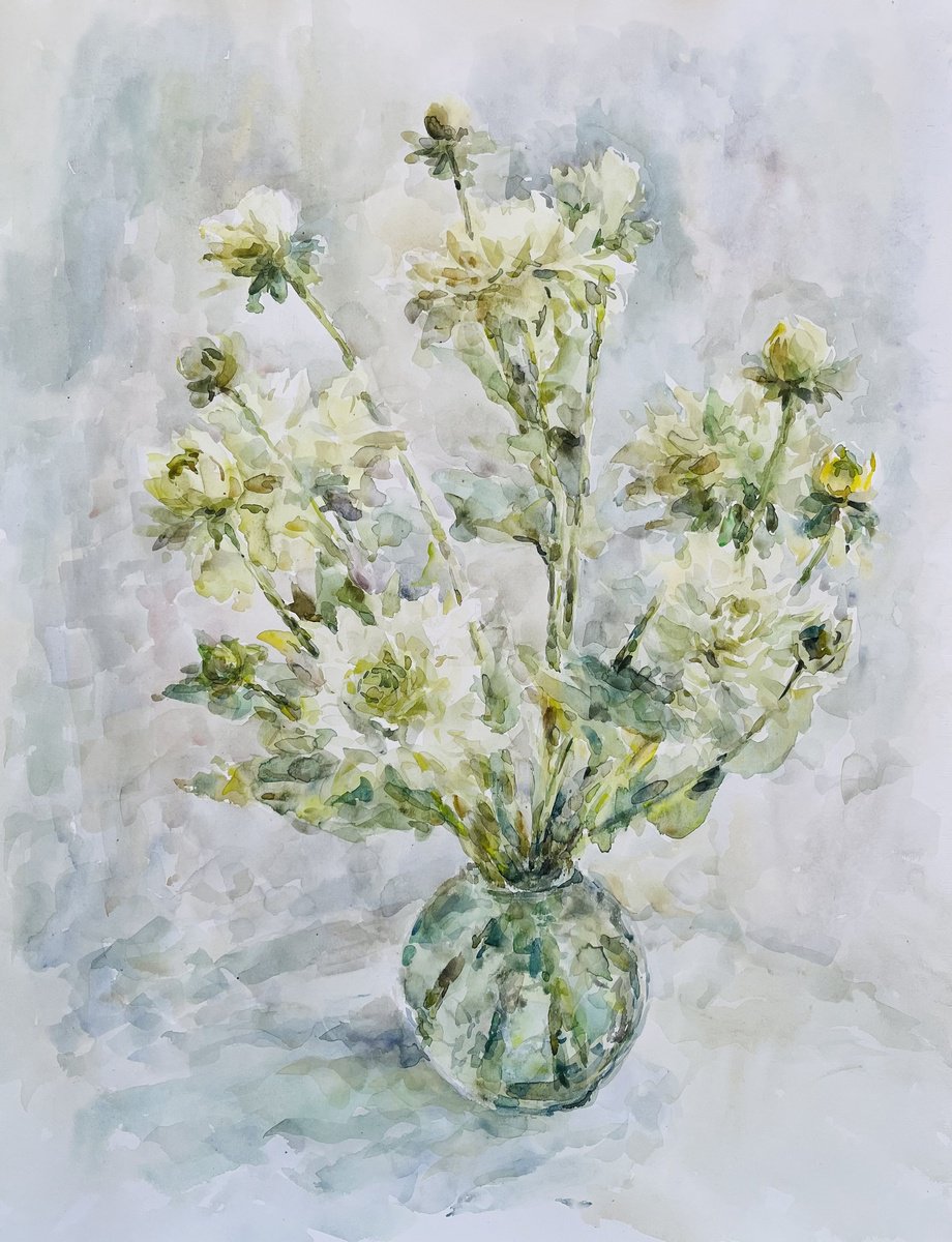 Impressionistic Watercolour , Bouquet In Vase 19,6X25,2In By Elena Klyan, 20 X 25, Artwork For Sale On Artfinder