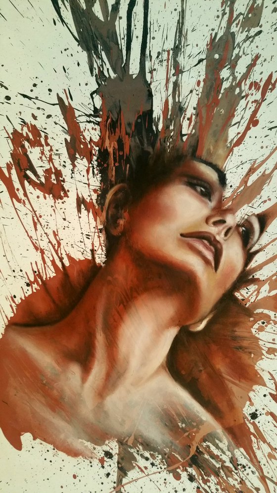 "Beautiful Trauma" 165x85, original  oil and acrylic large painting on fabric.