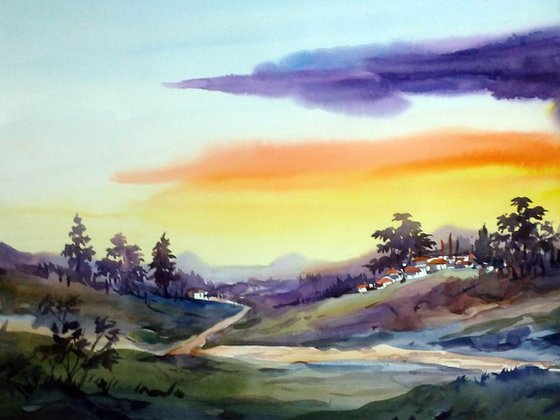 Beauty of Himalaya Sunset - Watercolor Painting