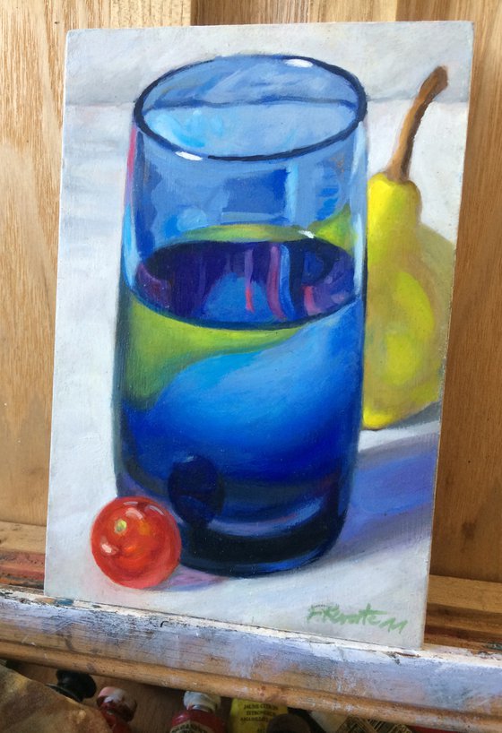 Blue Glass, Cherry Tomato and Pear
