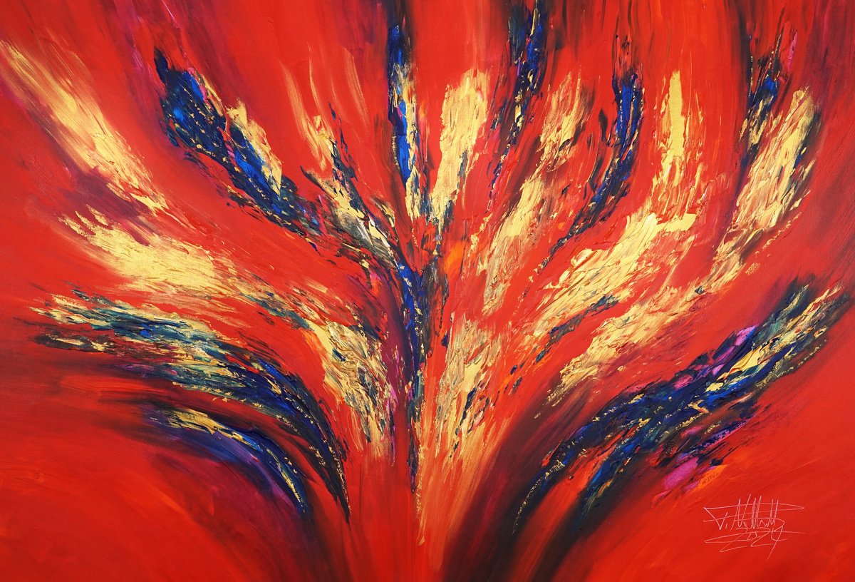 Peter Nottrott | Original Acrylic Painting | Red And Gold Energy D 3 | 155 X 105Cm | Artwork For Sale On Artfinder