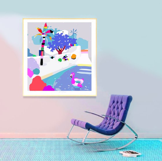 Flamingo´s house (pop art, seascape)