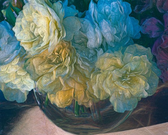 Vintage Still Life Bouquet Digital Painting 20x16