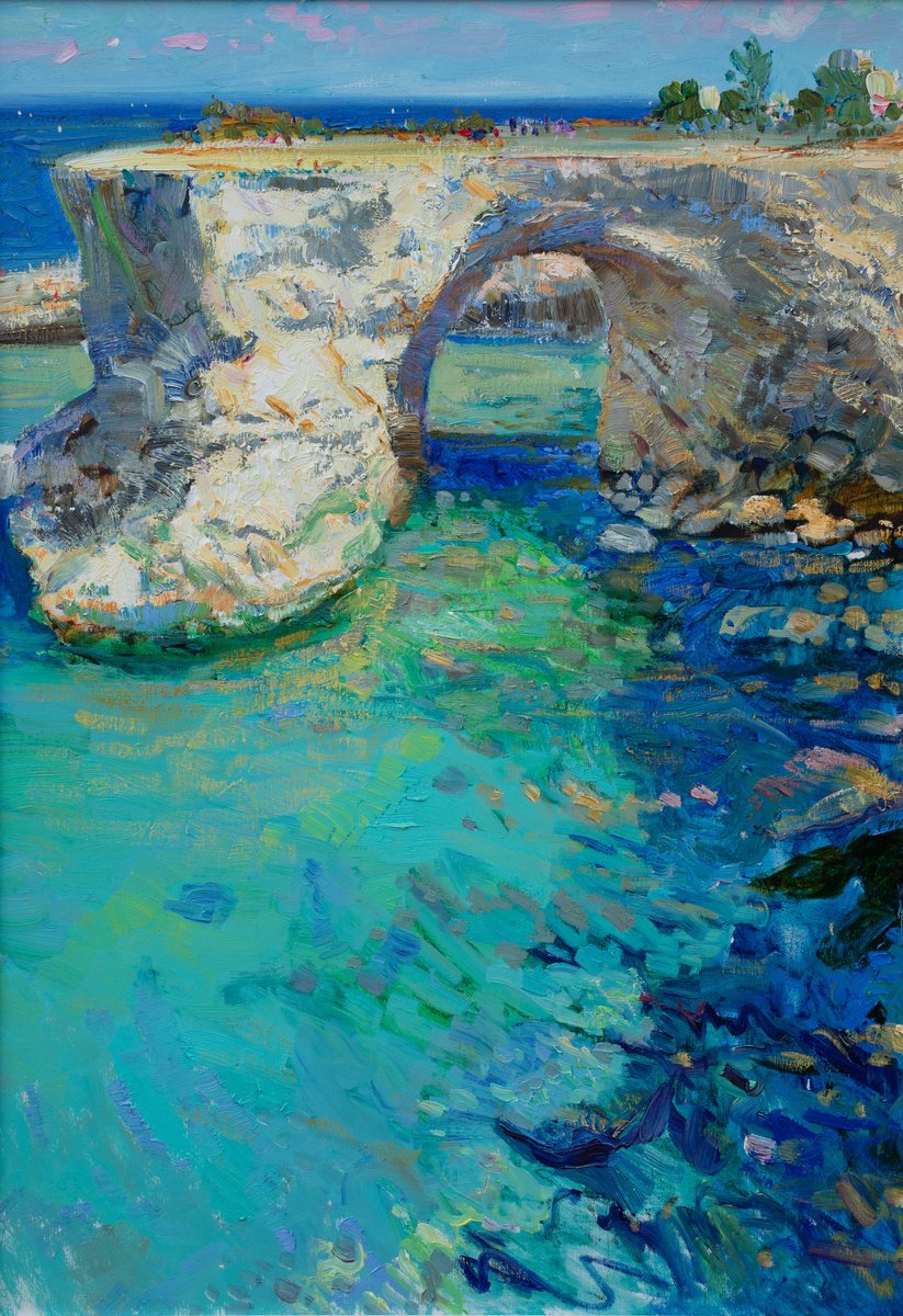 Impressionistic Landscape Oil Painting By Khanlar Asadullayev, 28 X 39", Torre Sant Andrea, Original Artwork