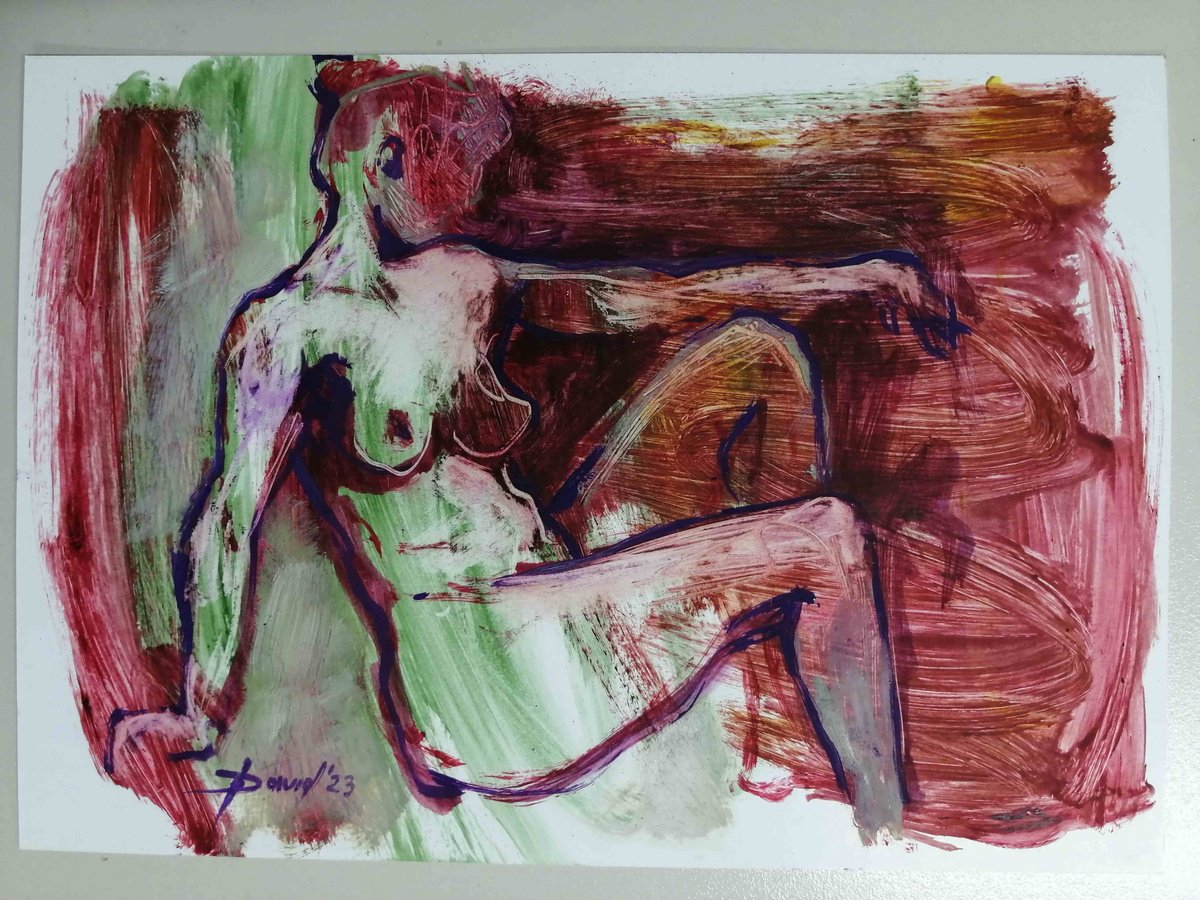 Nude study women oil on paper by Olga David