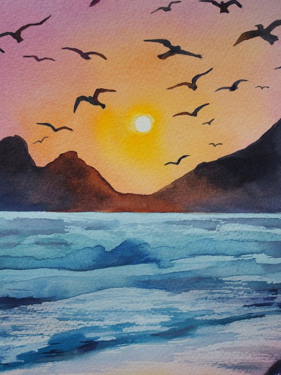 Birds on sunset