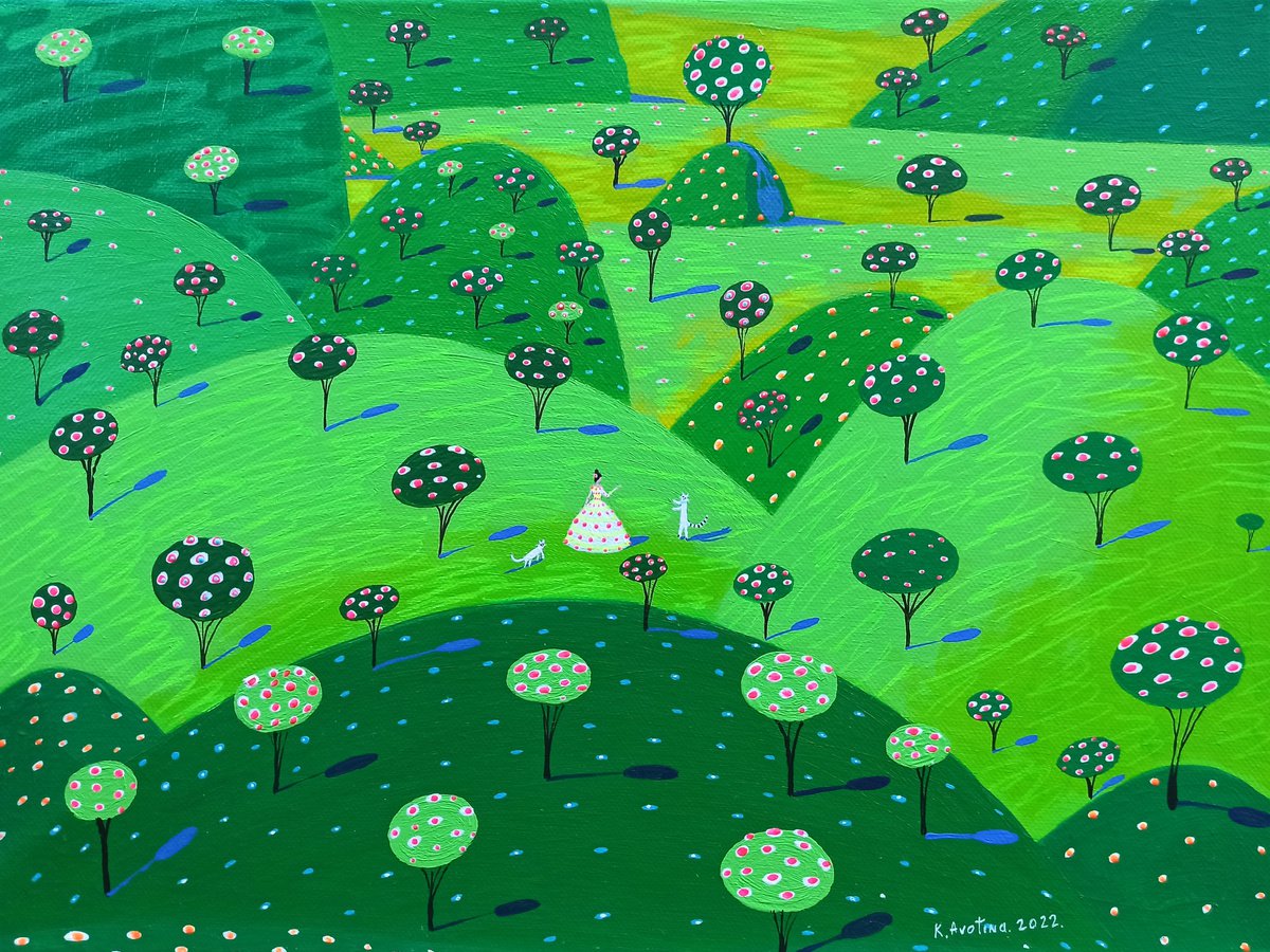 Impressionistic Landscape Acrylic Painting By Katrina Avotina, 16 X 12", Chasing The Sunshine, Original Artwork