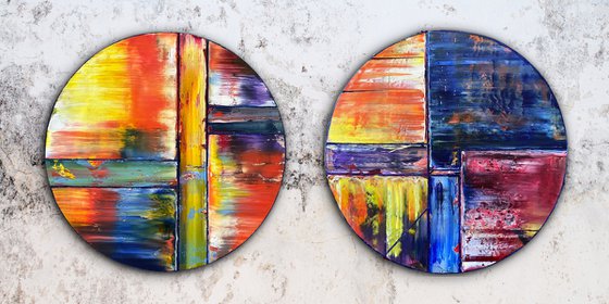 "Coming Full Circle" - Save As A Series - Original PMS Oil Painting Diptych On Circular Wooden Panels - 36 x 18 inches