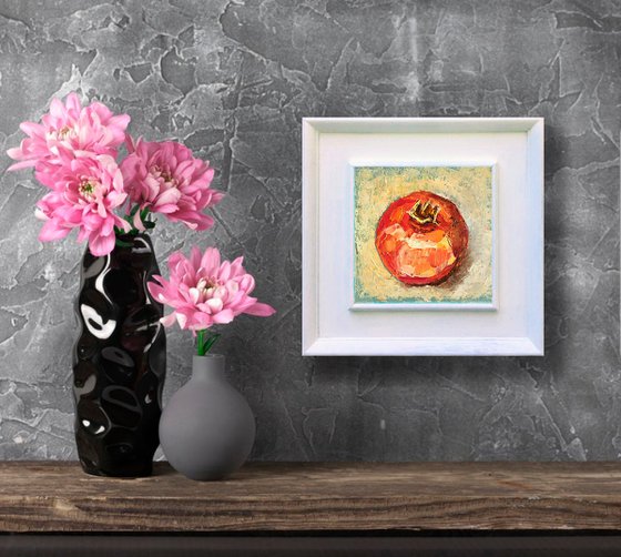 Pomegranate Painting Original Art Fruit Wall Art Mini Oil Kitchen Artwork