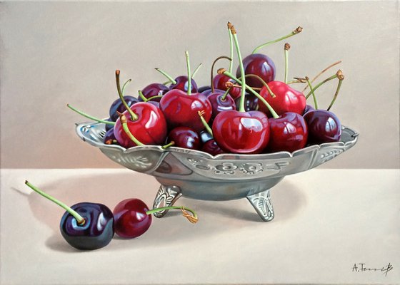 Cherries in a Silver Bowl