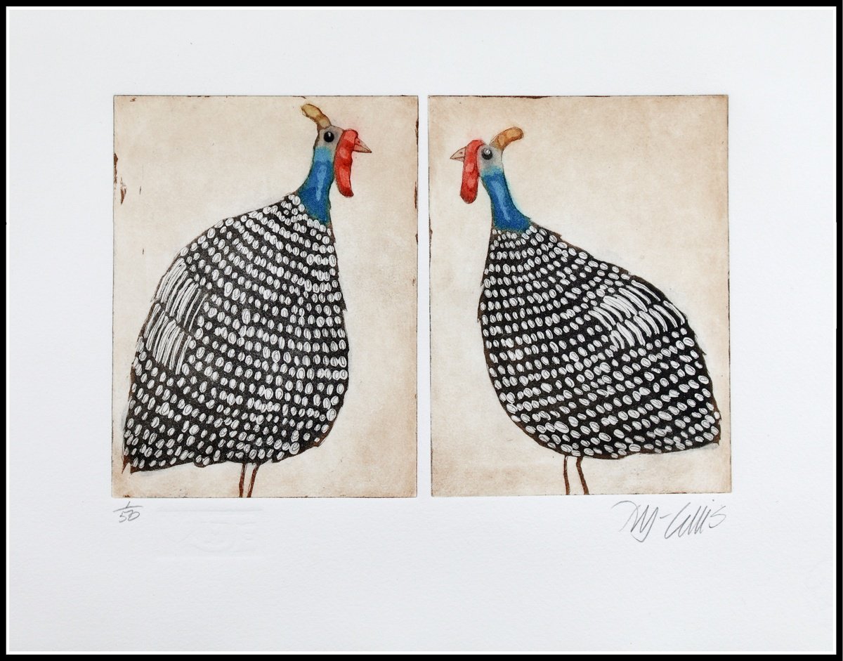 Illustrative Animal Etchings & Engravings By Mariann Johansen-Ellis, 13 X 10", A Pair Of Guineas, Original Artwork