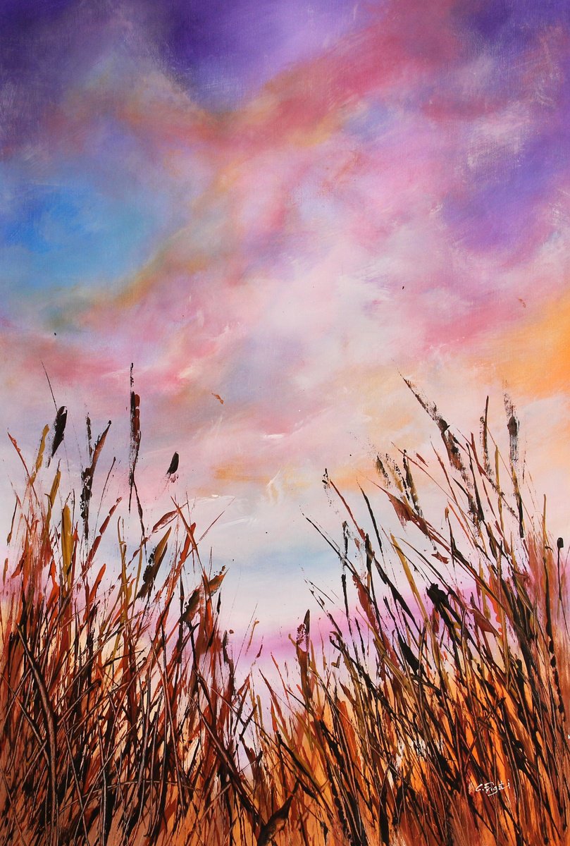 Impressionistic Landscape Acrylic Painting By Cecilia Frigati, 29 X 43, New Horizons #3, Original Artwork