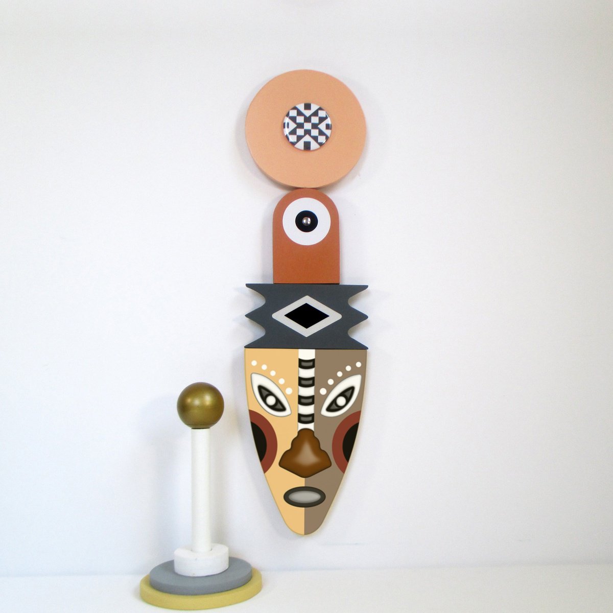 Geometric Abstract Wood Sculpture By Lanre Adefioye, 6 X 21", Legacy Reborn I, Original Artwork