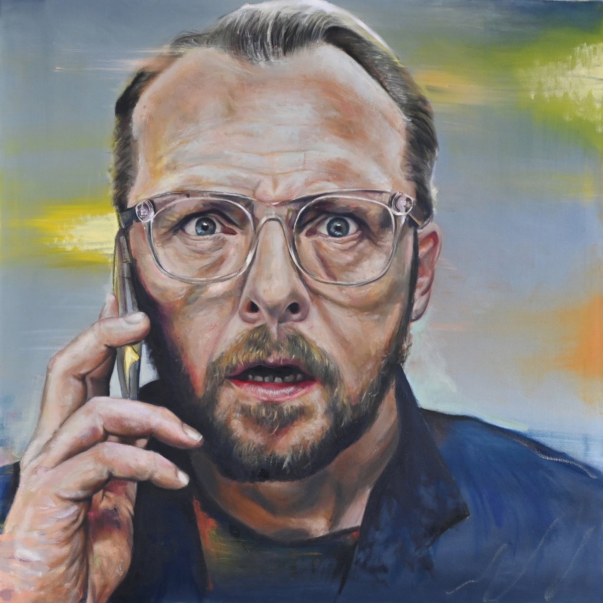 Photorealistic Portrait Oil Painting By Michael Juniper, 39 X 39", Simon Pegg, Original Artwork