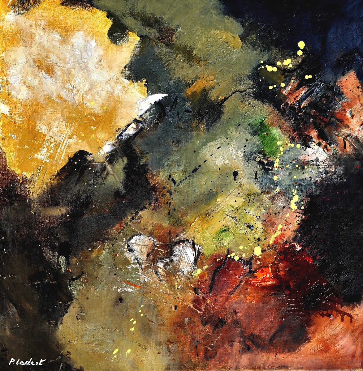 Abstract Oil Painting By Pol Henry Ledent, 24 X 24", New Enigma, Original Artwork