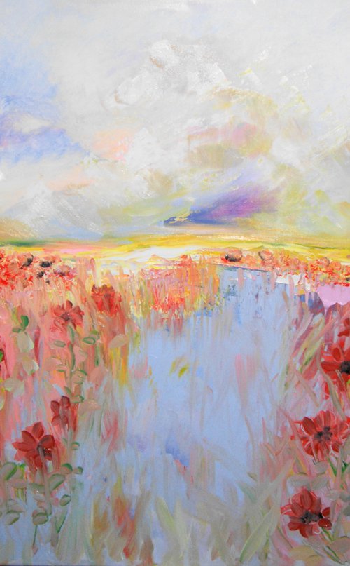 Dusky Pink Poppyfields by Lesley Blackburn