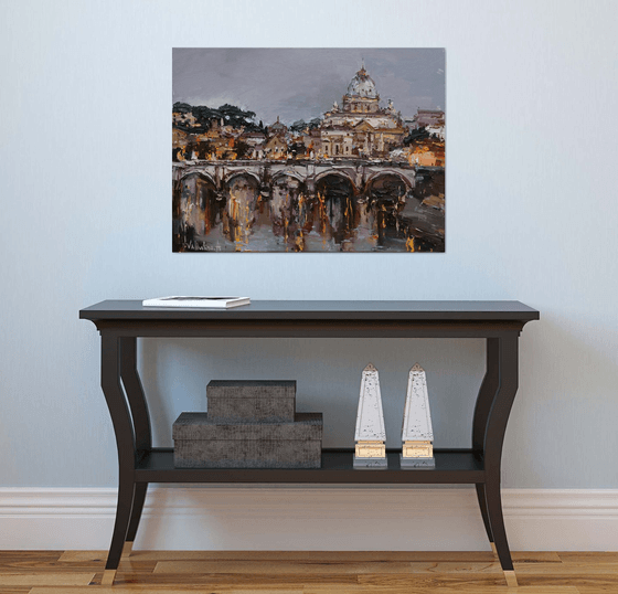 St. Angelo Bridge in Rome, Italy - Original oil painting