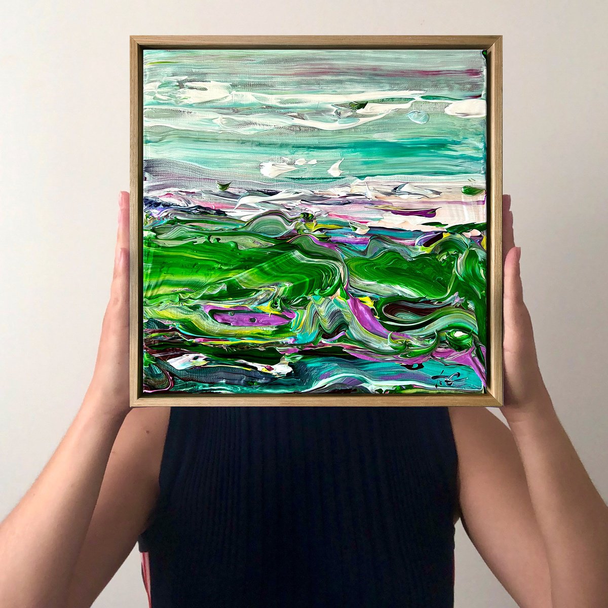 Organic Abstract Acrylic Painting By Tatiana Georgieva, 13 X 13", Country No.40, Original Artwork