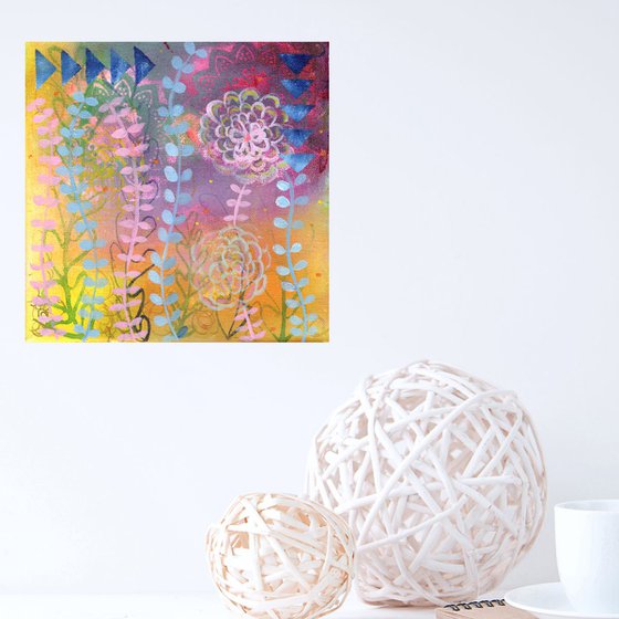 Abstract Garden 9 - Contemporary Abstract Painting with Geometric Pattern and Mandala
