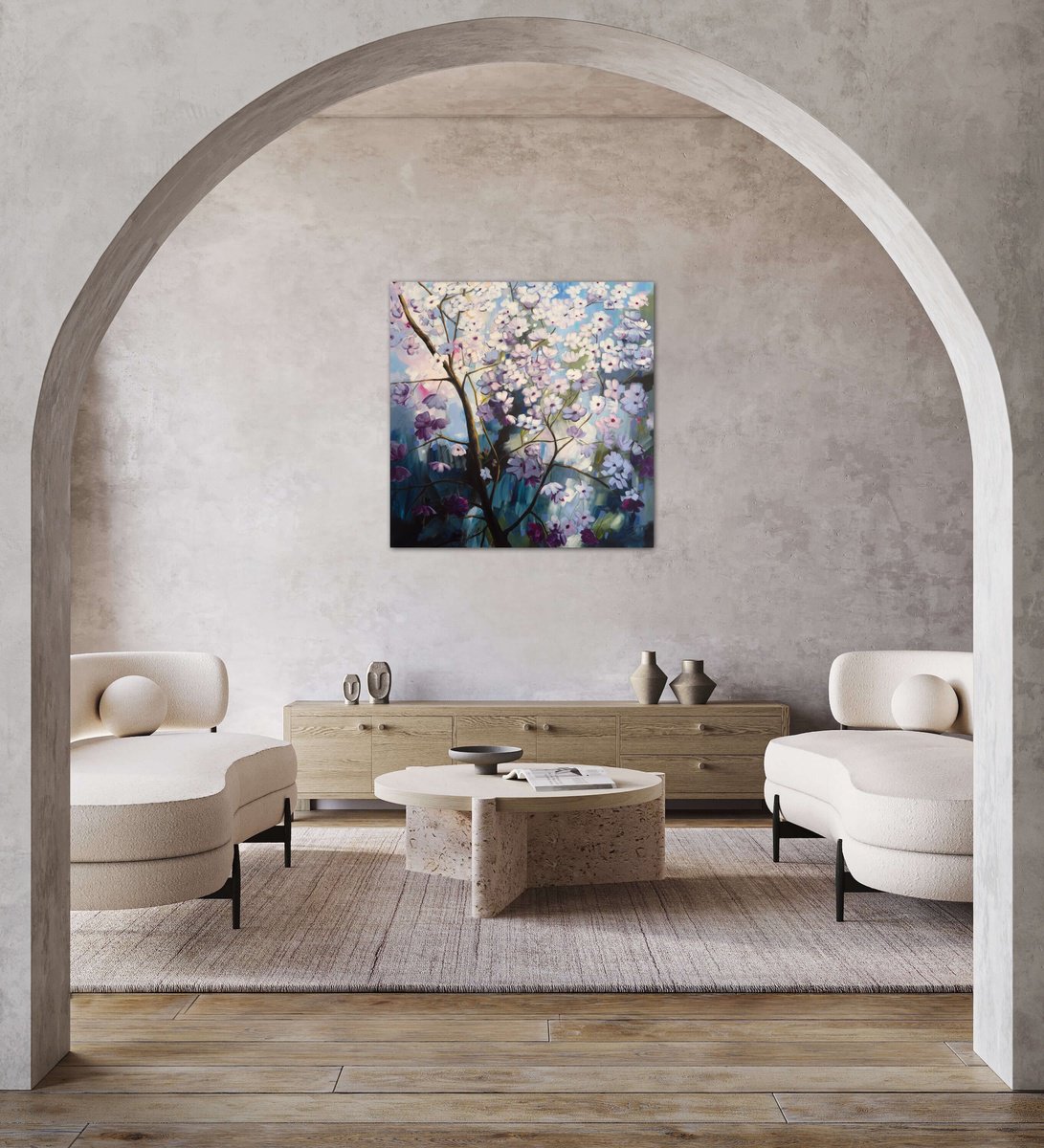 Impressionistic Botanical Acrylic Painting By Sandra Gebhardt-Hoepfner, 31 X 31", New Beginnings 1, Original Artwork